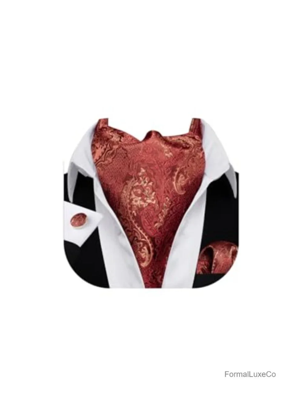 Men Silk Ascot Cravat Tie Set with Pocket Square & Cufflinks